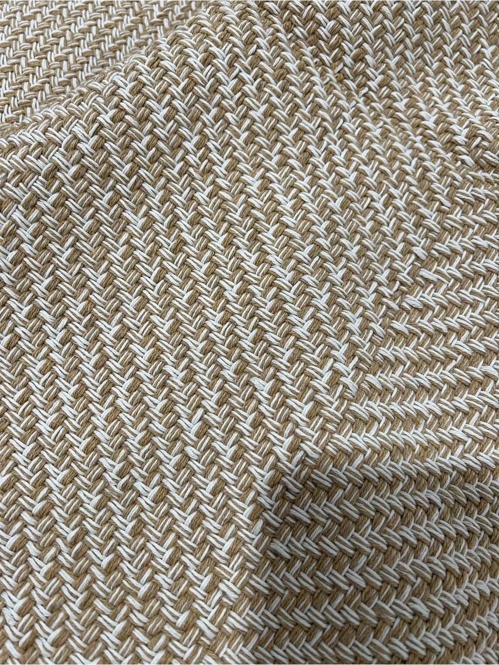 Beige Woven Cotton Runner with Fringe